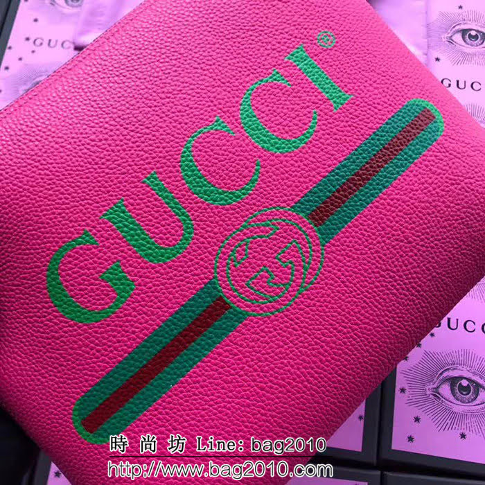 GUCCI古馳 歐洲正品原單 2018早春新款 絲印標緻手包 500981 桃紅全皮 WTG1584